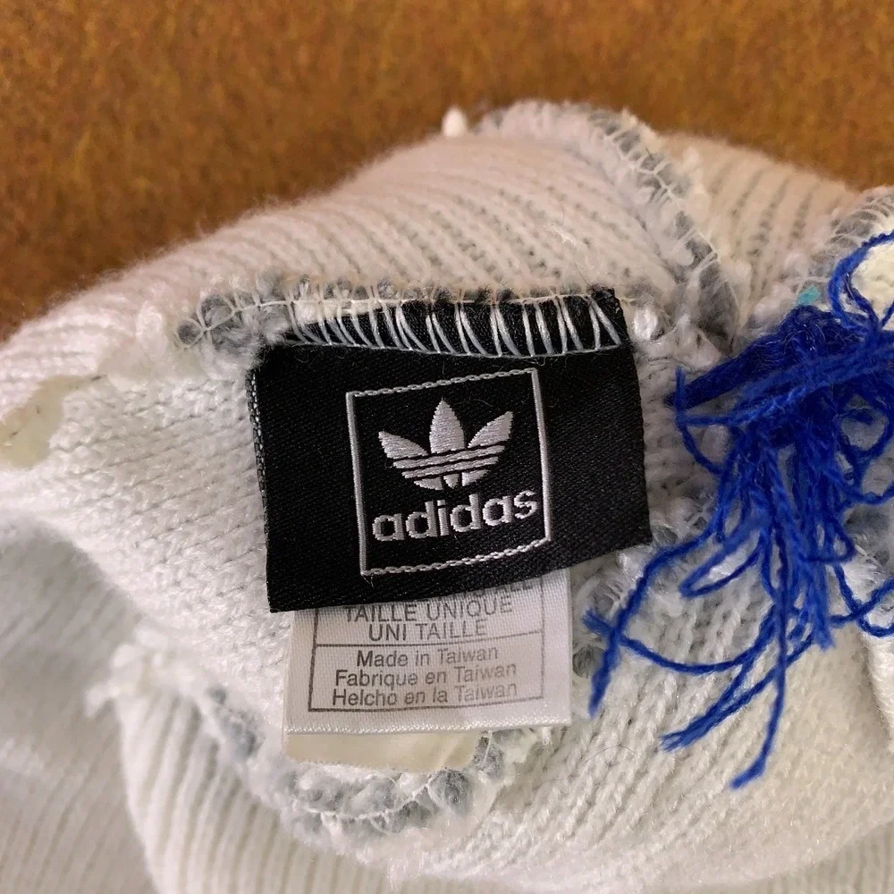 Kansas Jayhawks Adidas OSFA Blue Gray White Cable Knit Pom Beanie